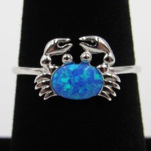 Sterling Silver Cute Blue Opal Crab Band Ring